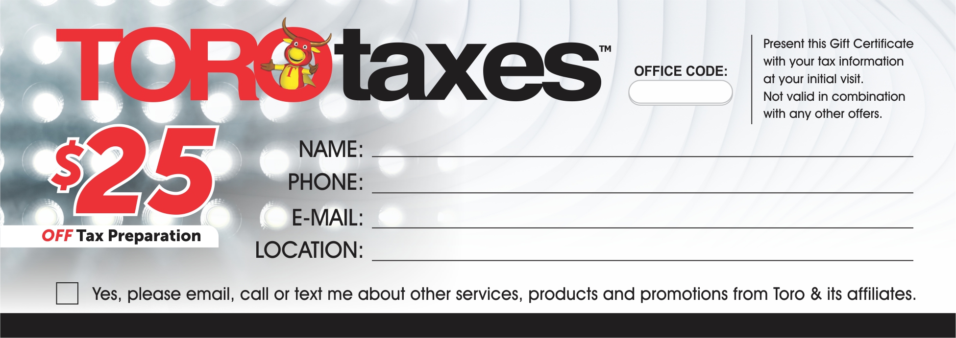 $25 off Tax preparation from Toro Taxes